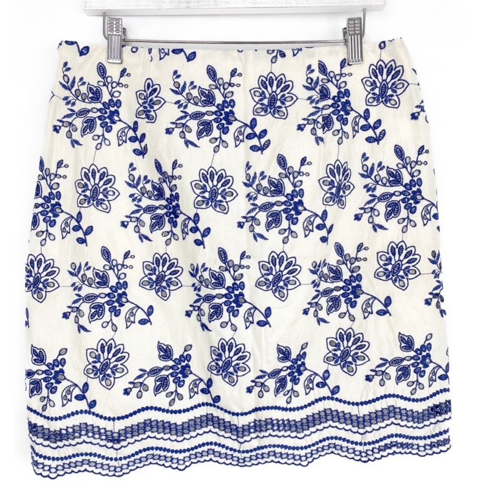 Loft Embroidered Floral Print Shift Skirt, Blue and White - Size 2T